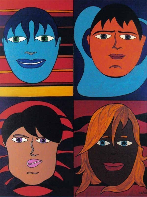 CARAS - Acrílico sobre lienzo - 4 bastidores de 55 x 46 cm (Colección privada)
