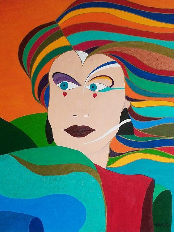 LA DAMA DE CORAZONES - Acrílico sobre lienzo - 70 x 60 cm