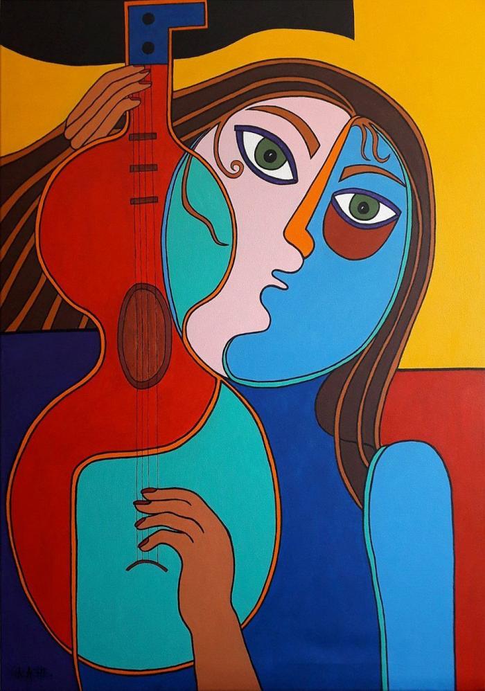 LA GUITARRISTA - Acrílico sobre lienzo - 90 x 65 cm
