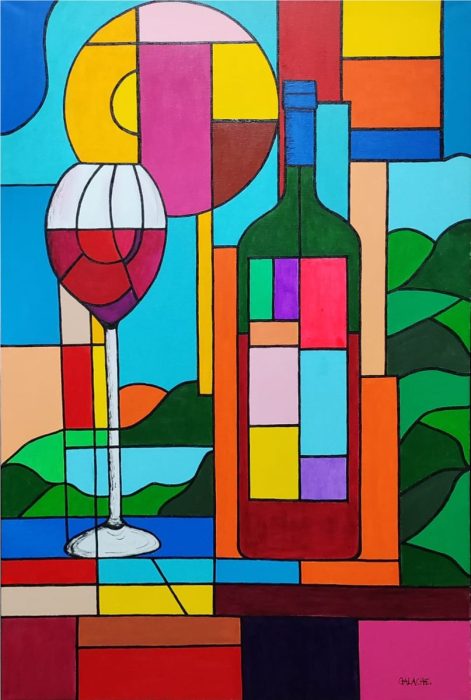 BODEGÓN CON VINO TINTO - Acrílico sobre lienzo - 60 x 90 cm