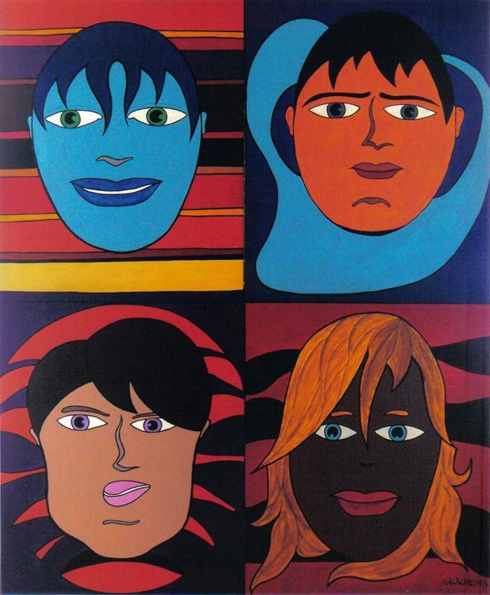 CARAS - Acrílico sobre lienzo - 4 bastidores de 55 x 46 cm (Colección privada)