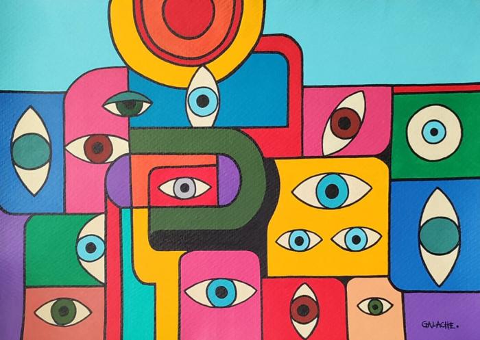 EL GRAN HERMANO TE VIGILA - Acrílico sobre papel - 46 x 33 cm
