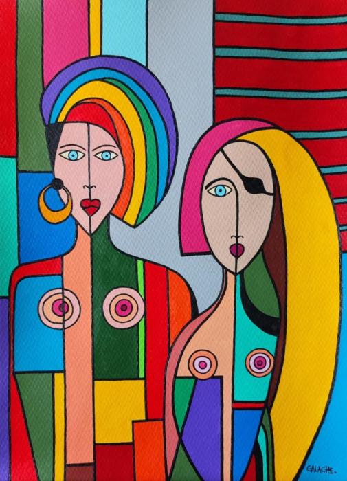 LAS HERMANAS - Acrílico sobre papel - 33 x 46 cm
