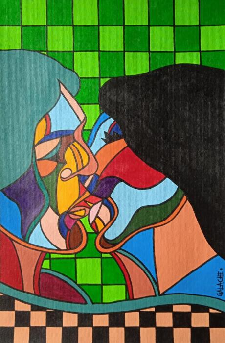 EL BESO - Acrílico sobre papel